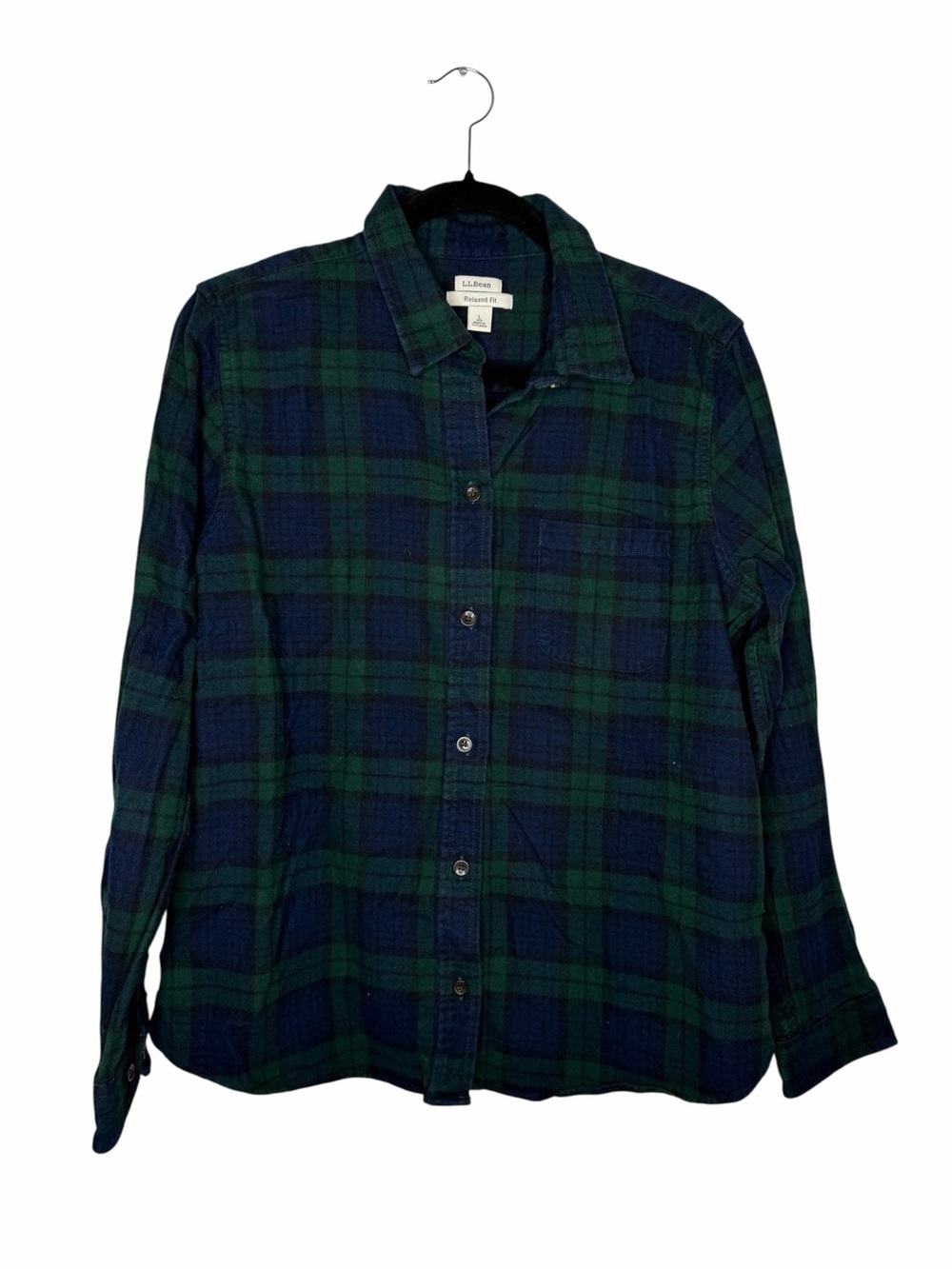 L.L.BEAN / green blue scotch tartan plaid flannel relaxed fit shirt / L